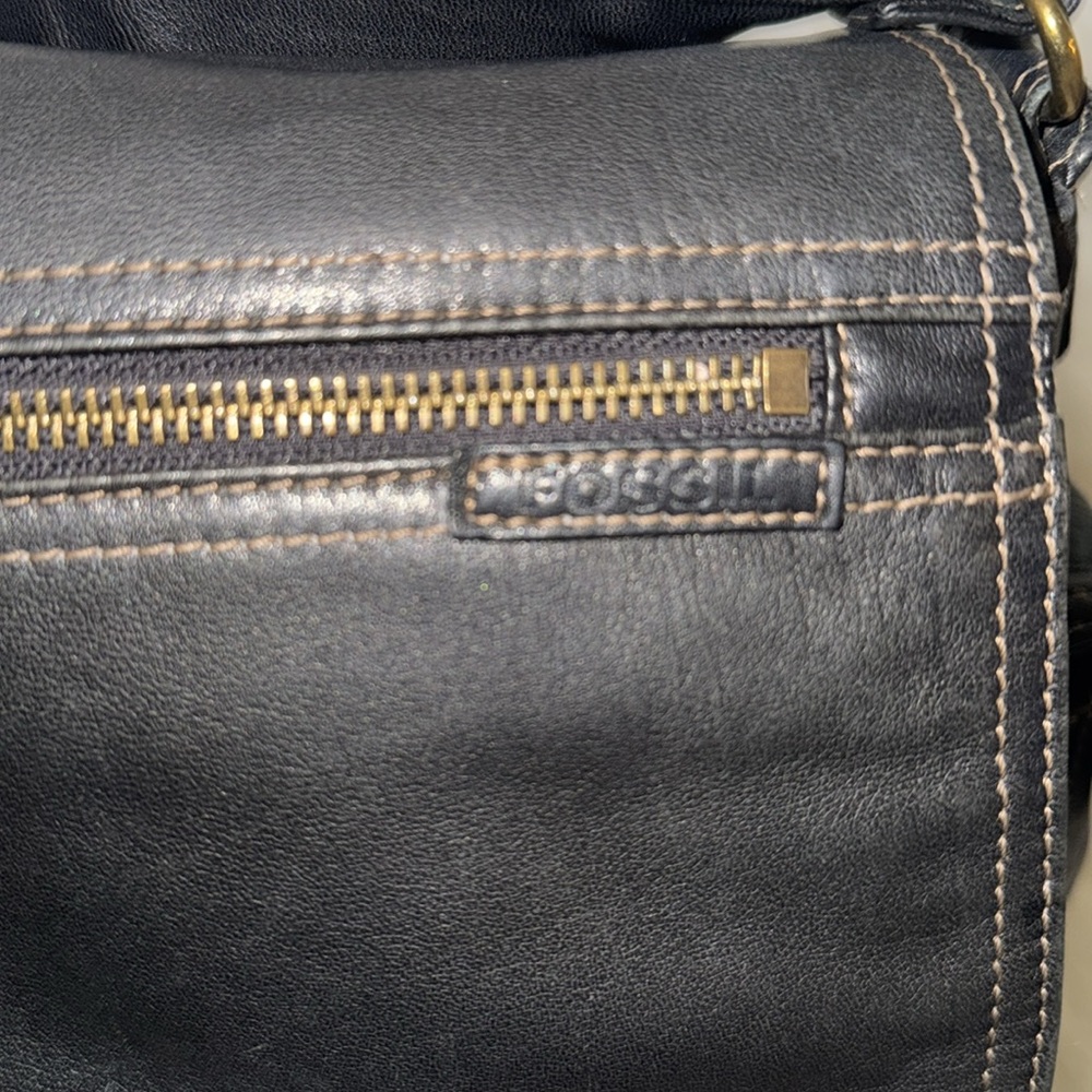 Fossil Black Leather Messenger Shoulder Bag - Picture 11 of 16